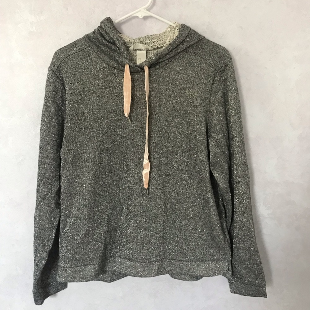 H&M gray, sparkly sweatshirt with velvet ties